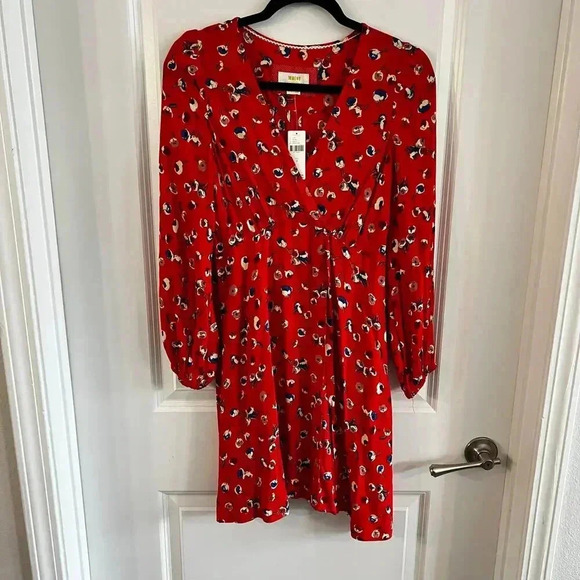 NWT Anthropologie by Maeve Red Long Sleeve Faux Wrap Dress Size 0 - Picture 4 of 10